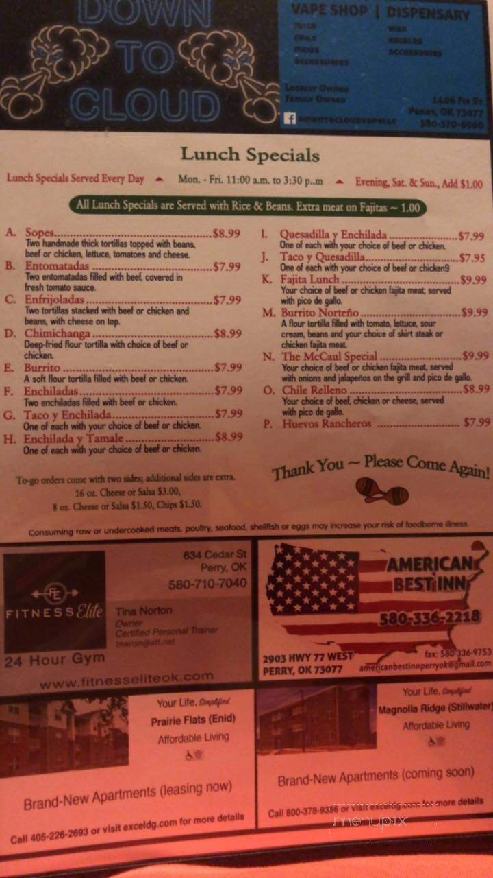 Macarena - Perry, OK menu_pic