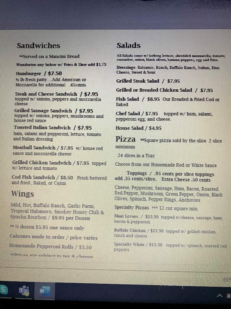 Wunder Bar & Restaurant - Midland, PA menu_pic