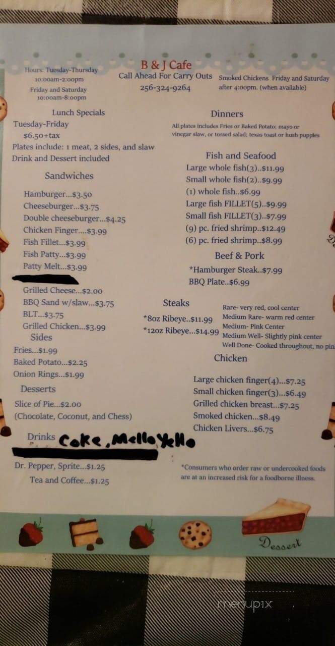 B & J Cafe - Phil Campbell, AL menu_pic