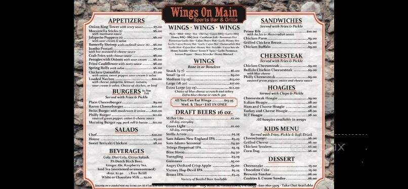 Wings On Main - Hellertown, PA menu_pic