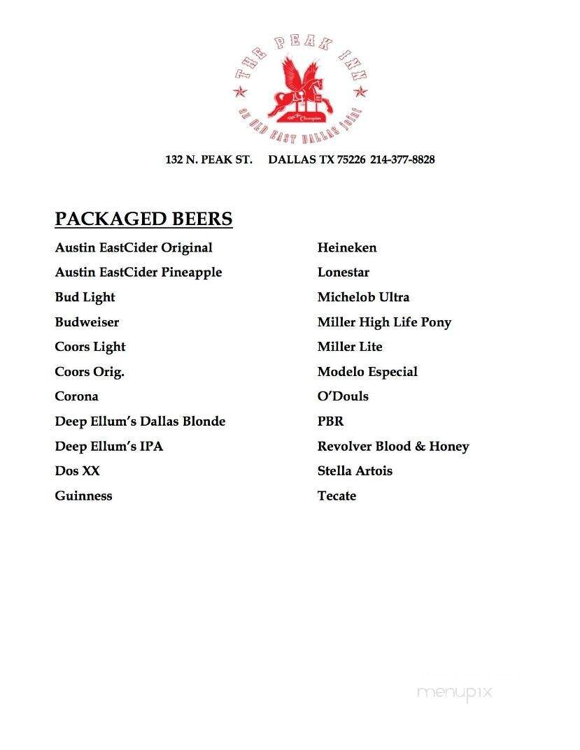 The Peak Inn - Dallas, TX menu_pic