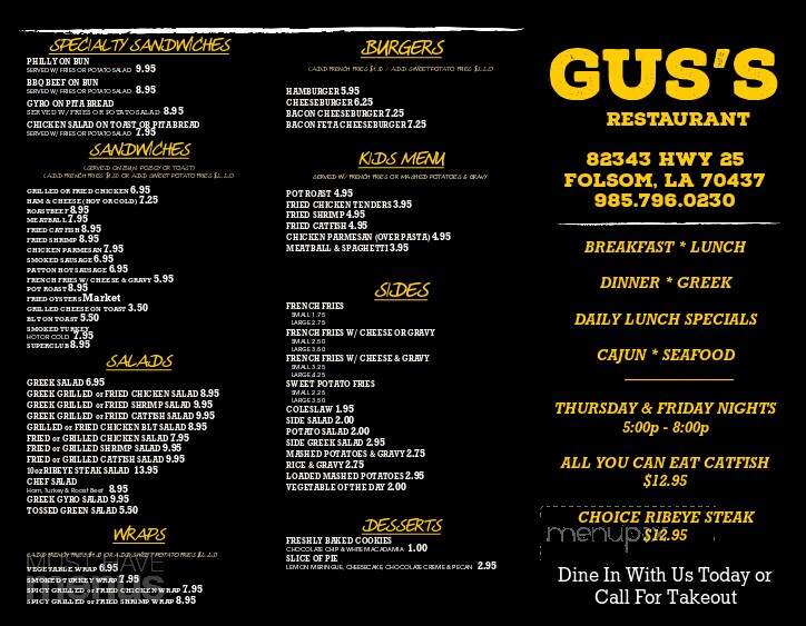 Gus's Restaurant - Folsom, LA menu_pic