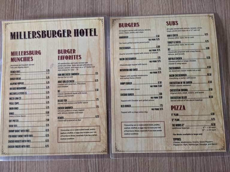 Millersburger Hotel - Millersburg, PA menu_pic