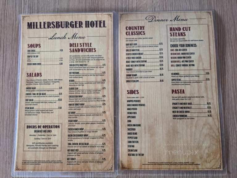 Millersburger Hotel - Millersburg, PA menu_pic