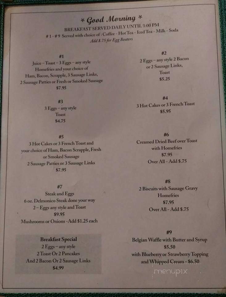 Millersburger Hotel - Millersburg, PA menu_pic