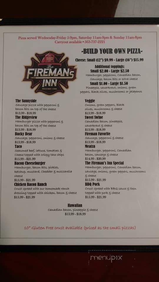 Fireman Inn - Ridgeway, IA menu_pic
