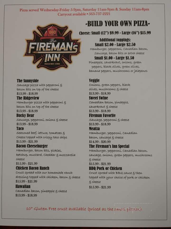 Fireman Inn - Ridgeway, IA menu_pic
