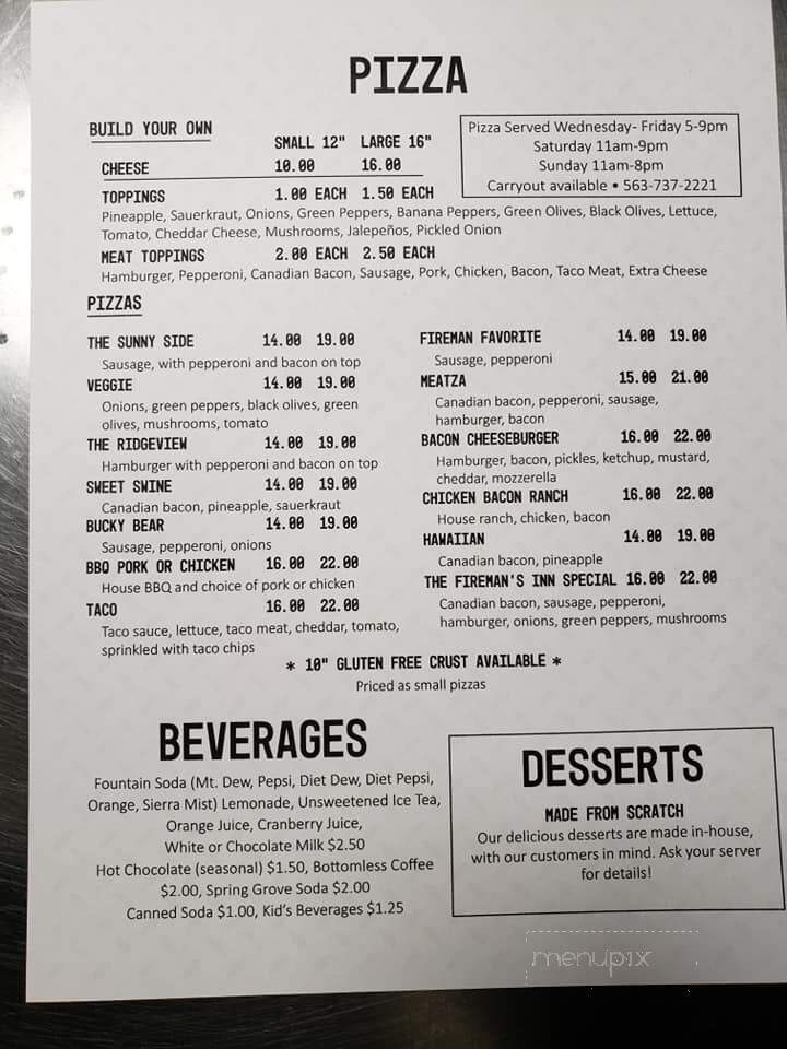 Fireman Inn - Ridgeway, IA menu_pic