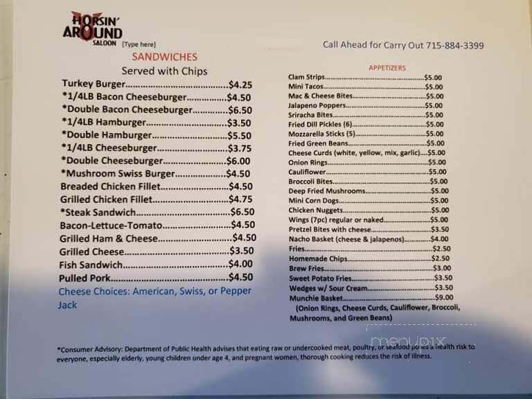 Horsin' Around Saloon - Pittsville, WI menu_pic