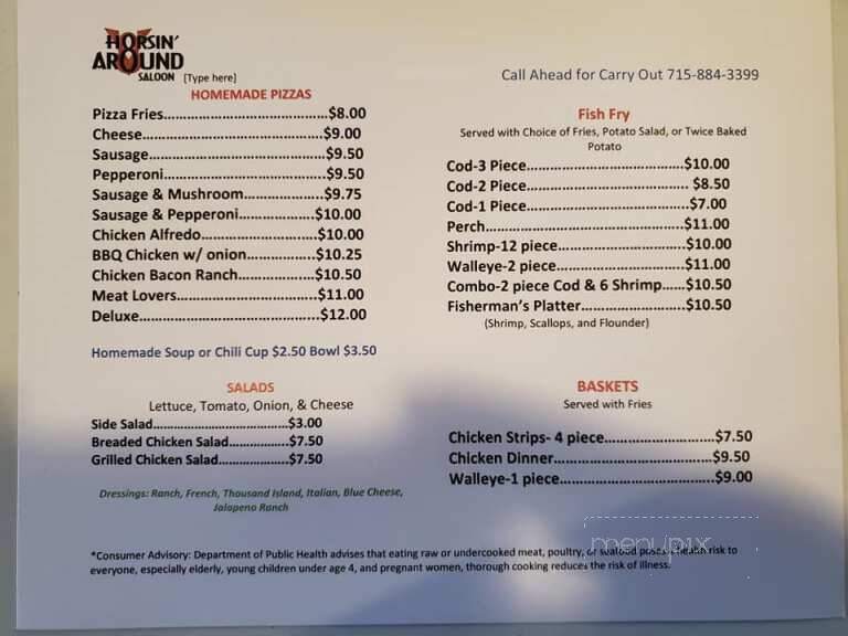 Horsin' Around Saloon - Pittsville, WI menu_pic