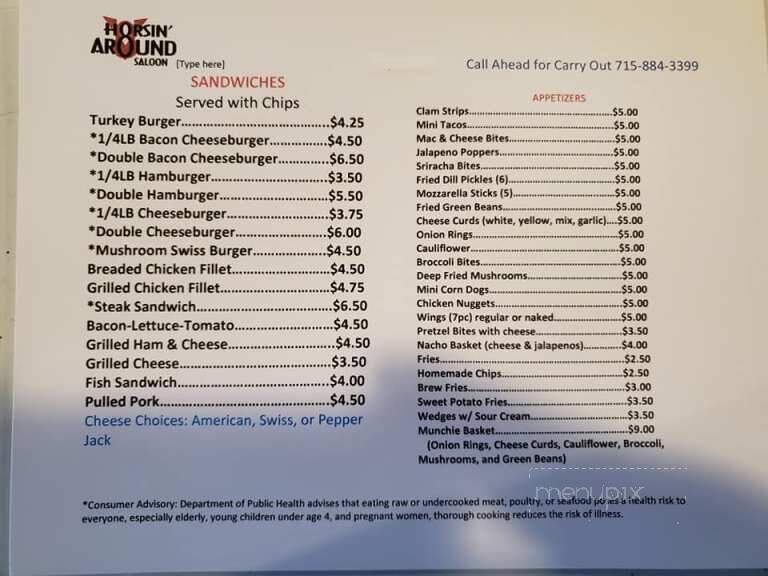 Horsin' Around Saloon - Pittsville, WI menu_pic
