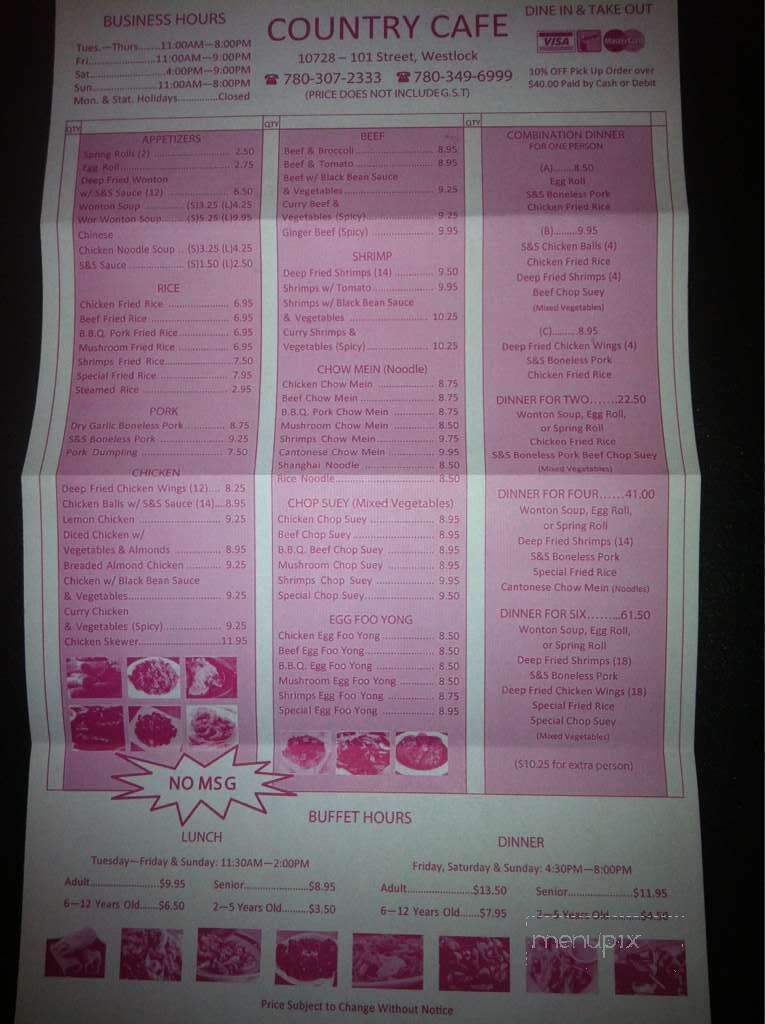 Country Cafe - Westlock, AB menu_pic