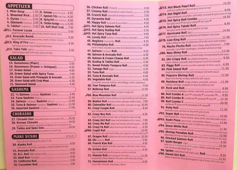 Ko's Sushi Japanese Restaurant - Langley Twp, BC menu_pic