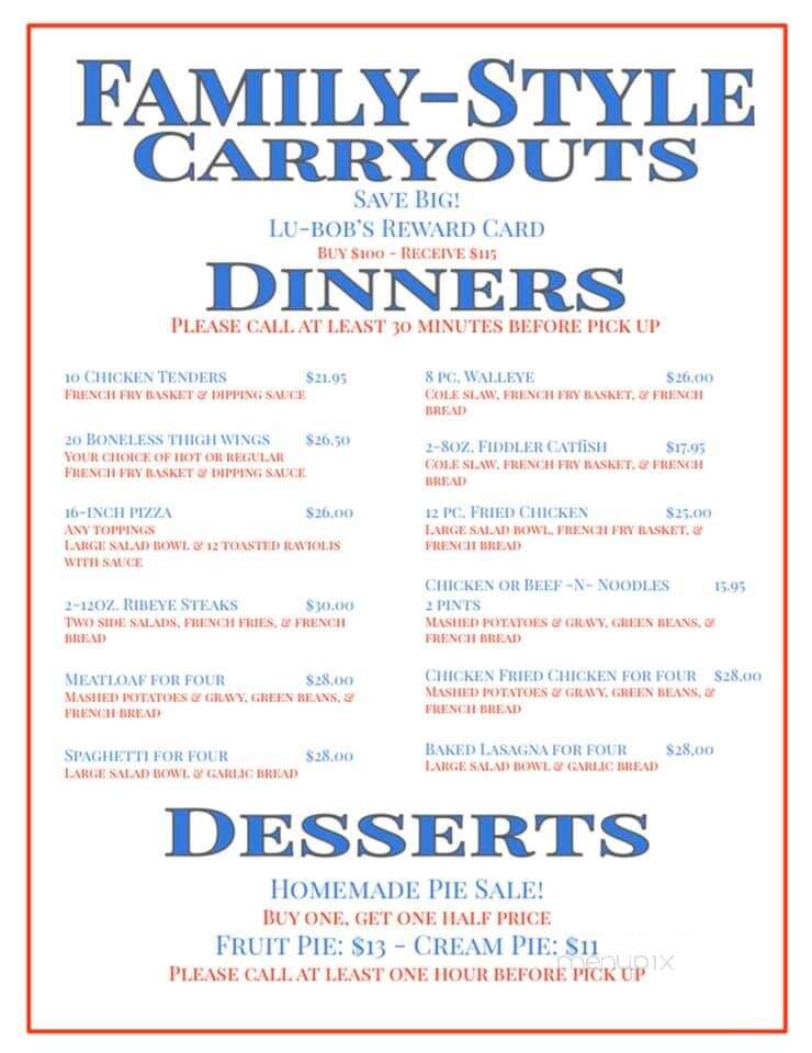 Lu-Bob's Family Restaurant - Greenville, IL menu_pic