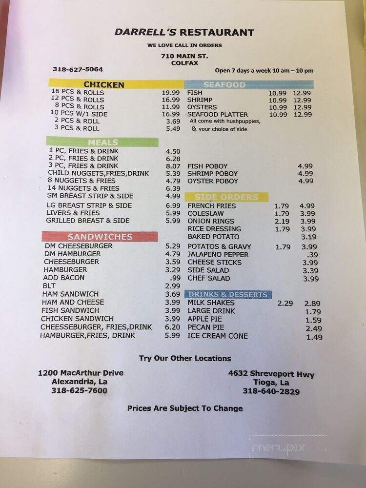 Darrell's Restaurant - Colfax, LA menu_pic