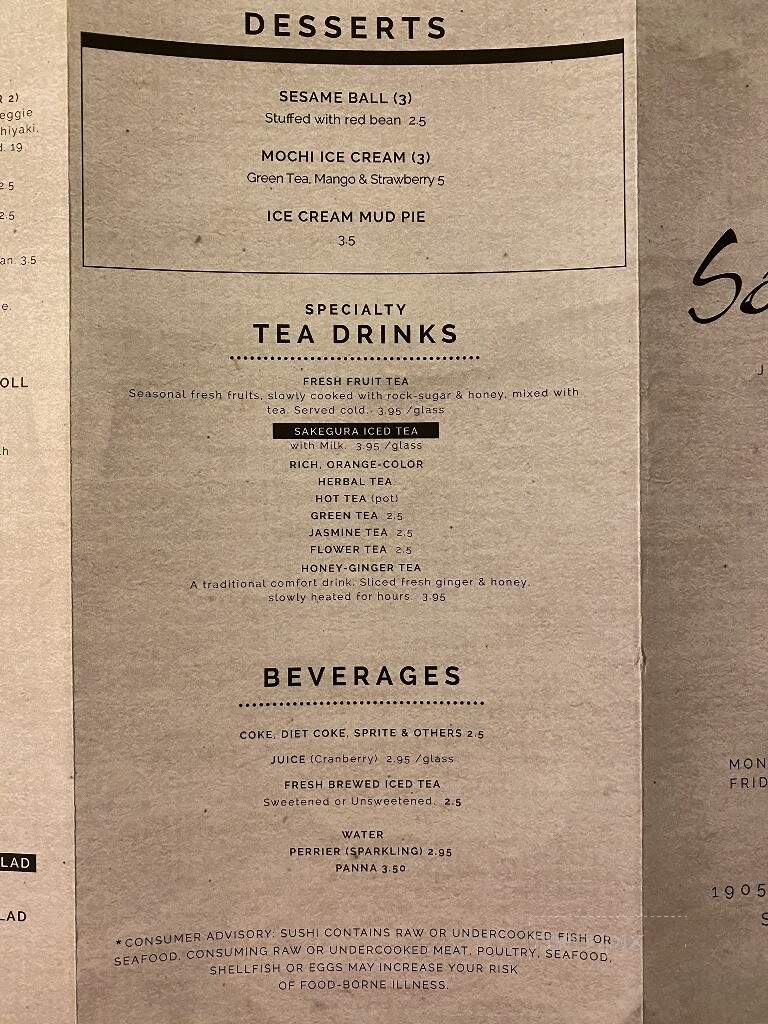 Sakegura Restaurant - Snellville, GA menu_pic