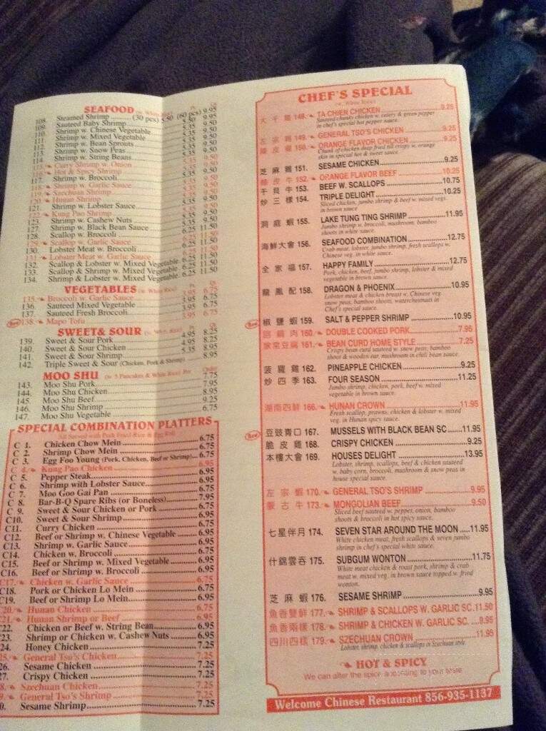 Welcome Chinese Restaurant - Salem, NJ menu_pic