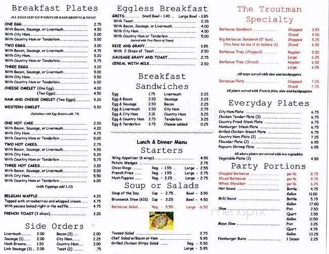 Troutman's Bar-B-Q - Concord, NC menu_pic