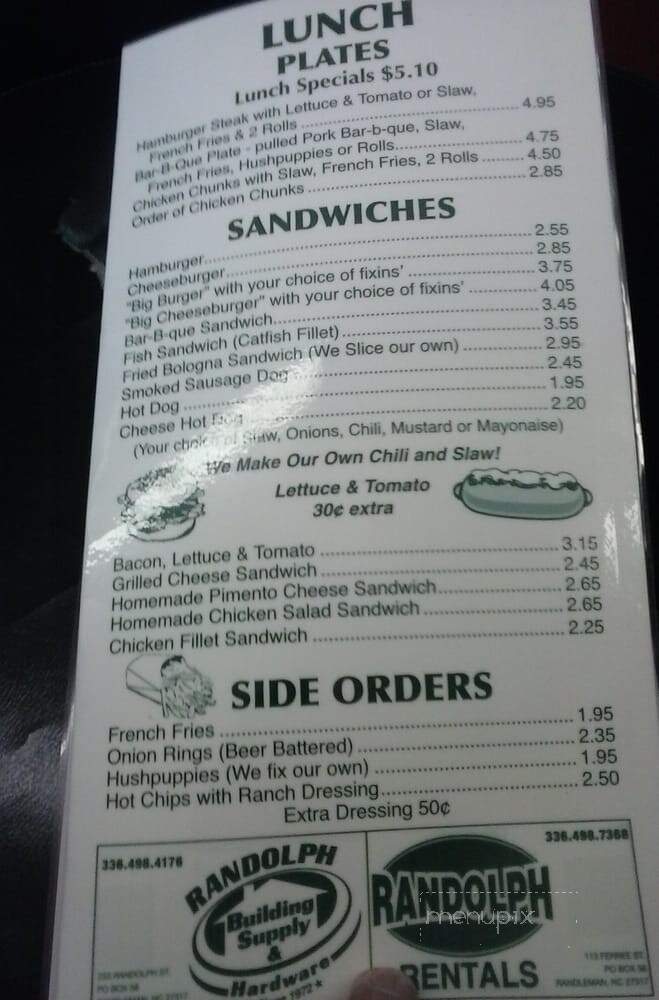 Frank & Larry's Drive In - Randleman, NC menu_pic