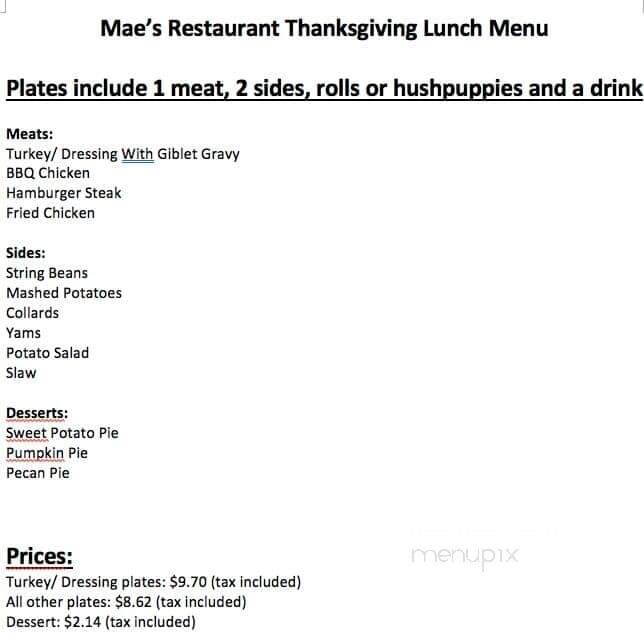 Mae's Restaurant - Seven Springs, NC menu_pic