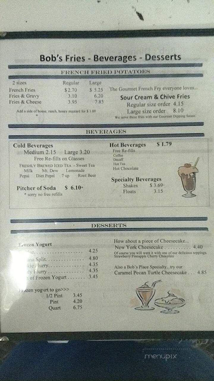 Bob's Place Restaurant - Parker, PA menu_pic