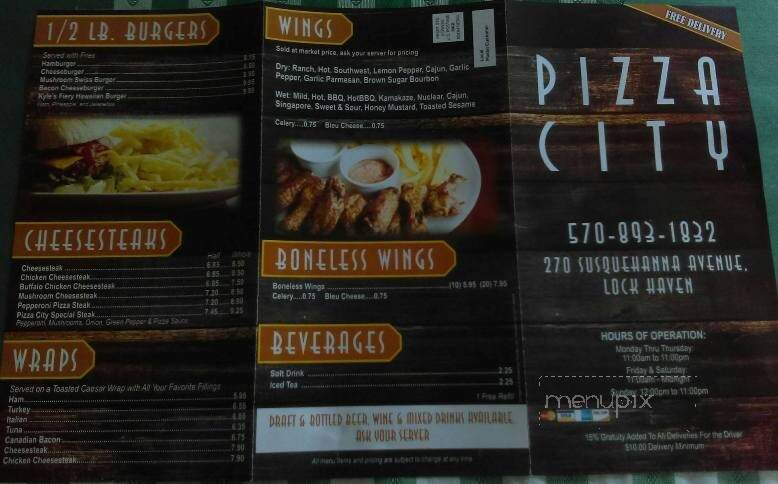 Pizza City - Lock Haven, PA menu_pic