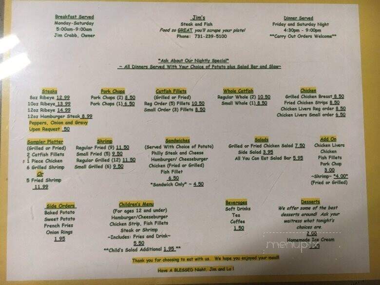 Jim's Steak & Fish - Ramer, TN menu_pic