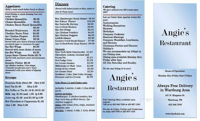 Angie's Restaurant - Wartburg, TN menu_pic