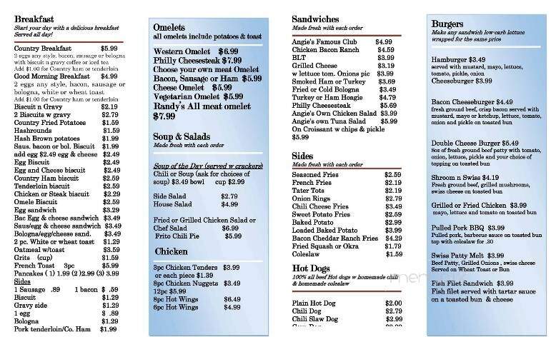 Angie's Restaurant - Wartburg, TN menu_pic