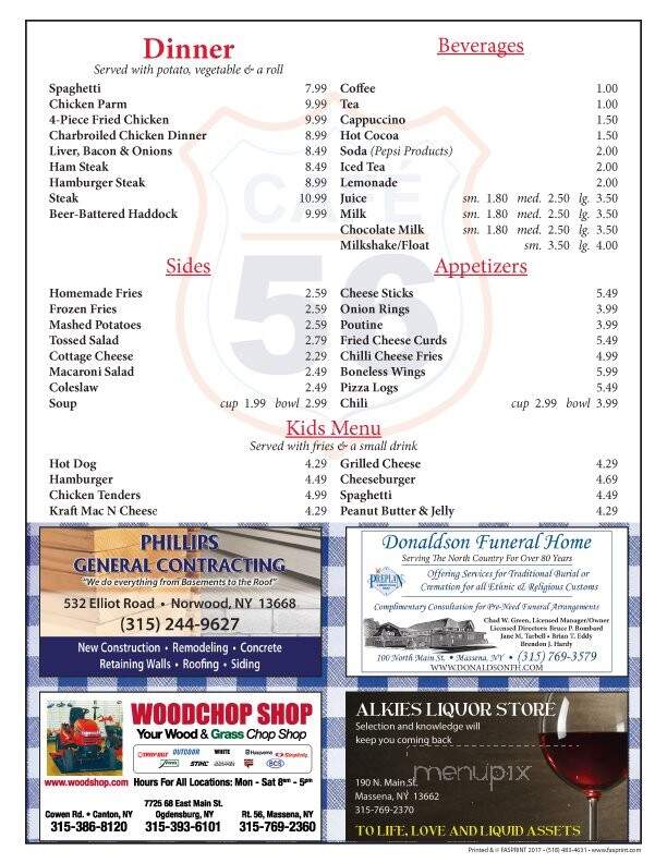 Cafe 56 - Norfolk, NY menu_pic
