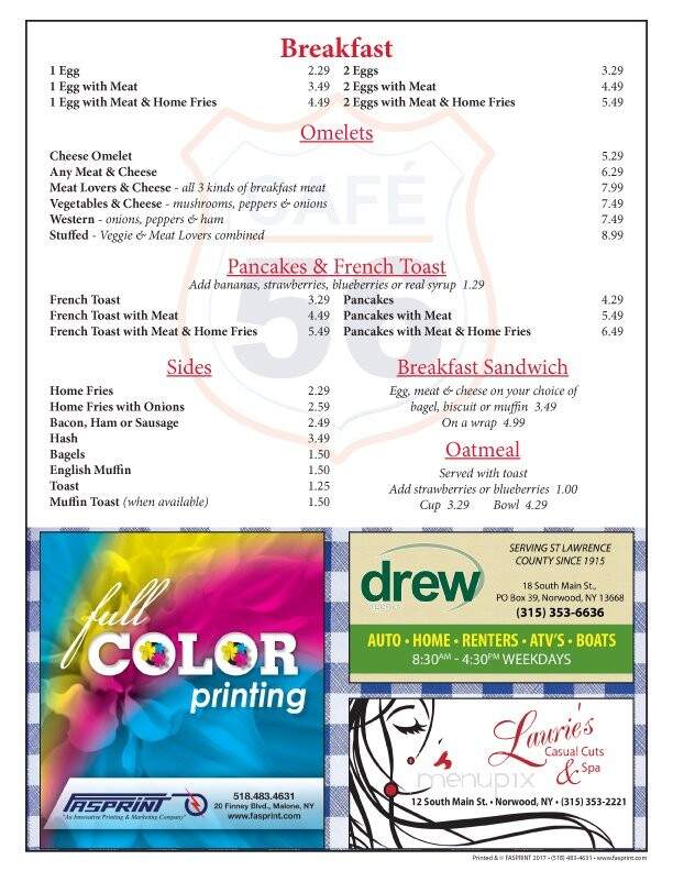 Cafe 56 - Norfolk, NY menu_pic