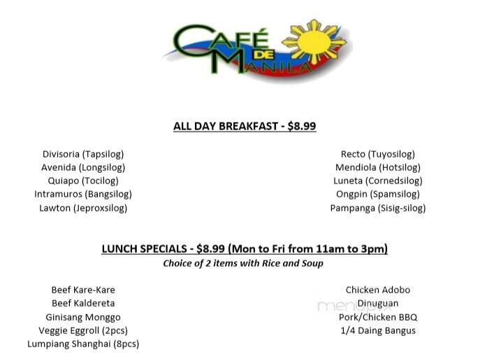Cafe De Manila - Las Vegas, NV menu_pic