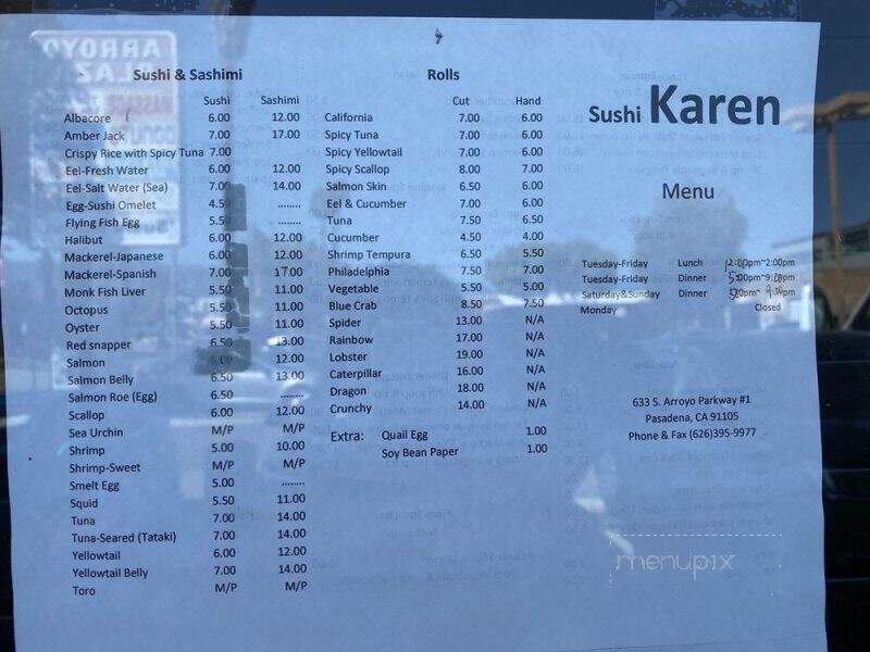 Sushi Karen - Pasadena, CA menu_pic