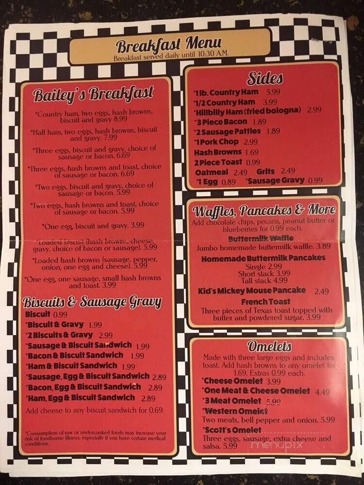 Bailey's Country Cooking - Melbourne, AR menu_pic
