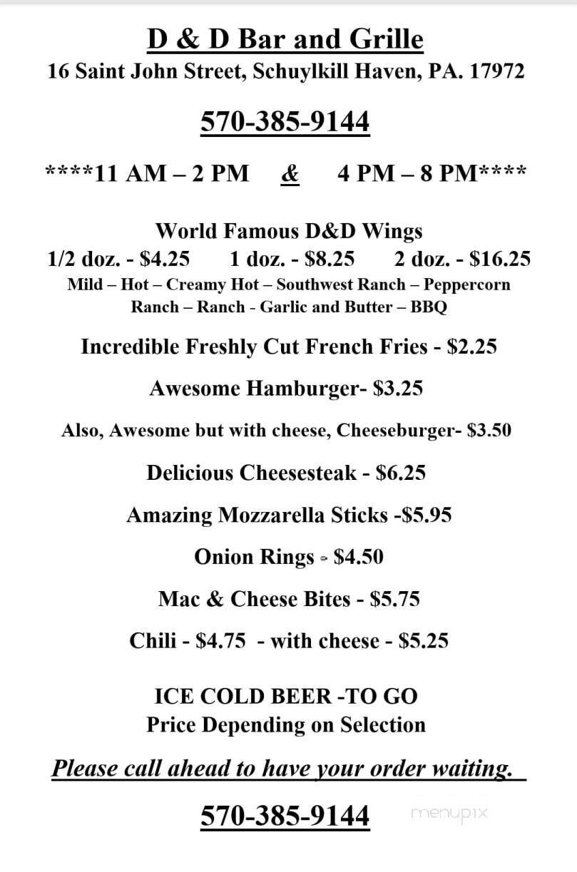 D D Grille Bar LLC - Schuylkill Haven, PA menu_pic