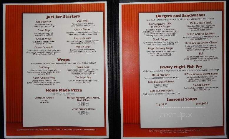 Raceway Pub & Grill - Slinger, WI menu_pic