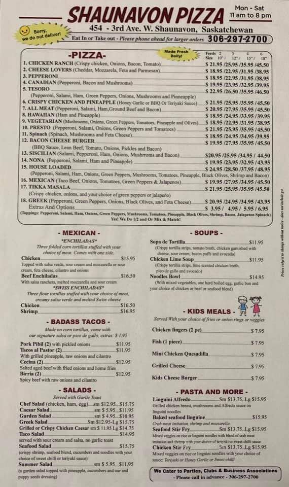 Shaunavon Pizza & Chicken - Shaunavon, SK menu_pic