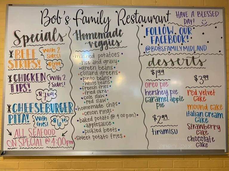 Bob's Restaurant - Midland, NC menu_pic
