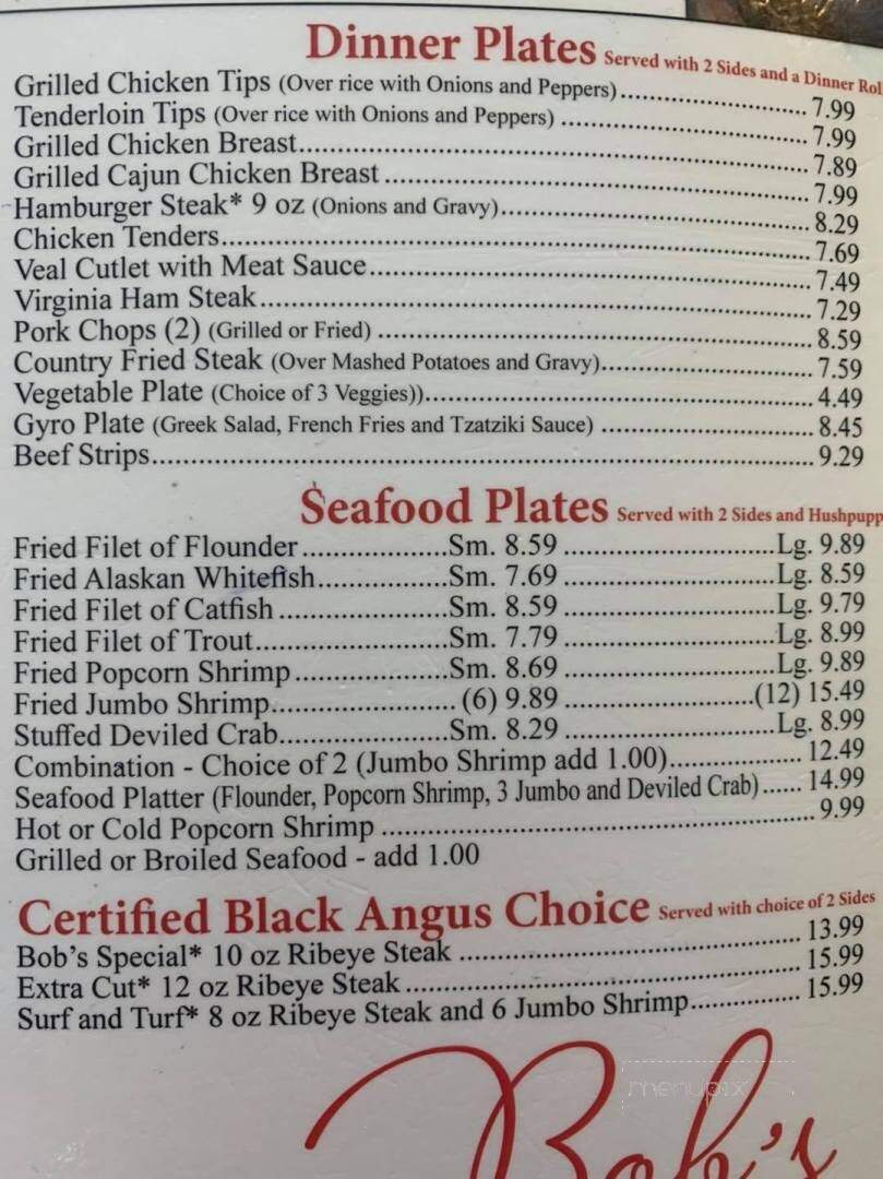 Bob's Restaurant - Midland, NC menu_pic