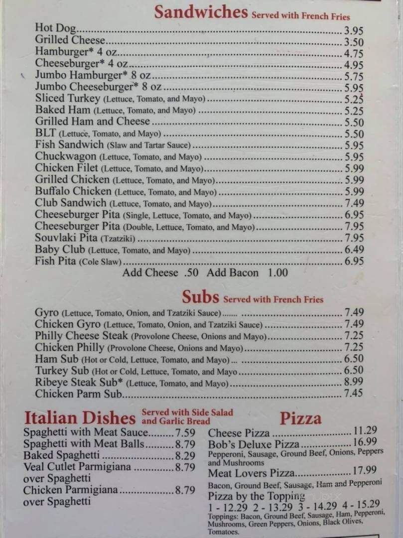 Bob's Restaurant - Midland, NC menu_pic