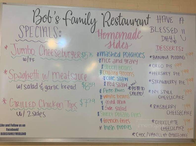 Bob's Restaurant - Midland, NC menu_pic