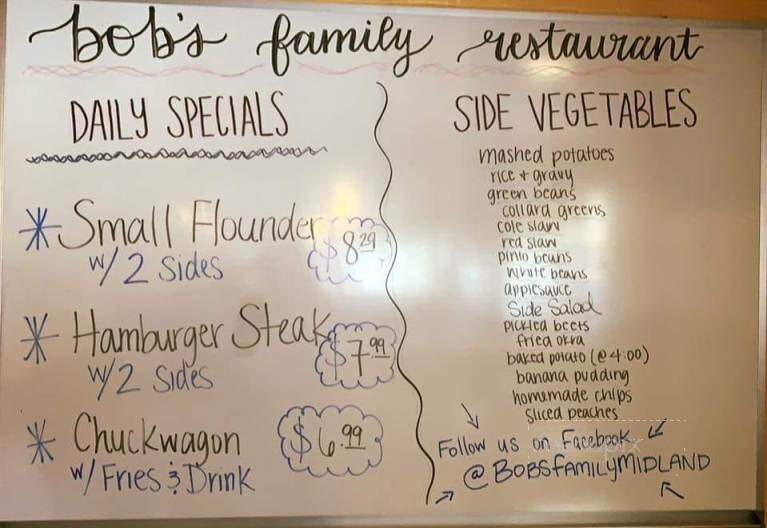 Bob's Restaurant - Midland, NC menu_pic