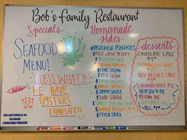 Bob's Restaurant - Midland, NC menu_pic