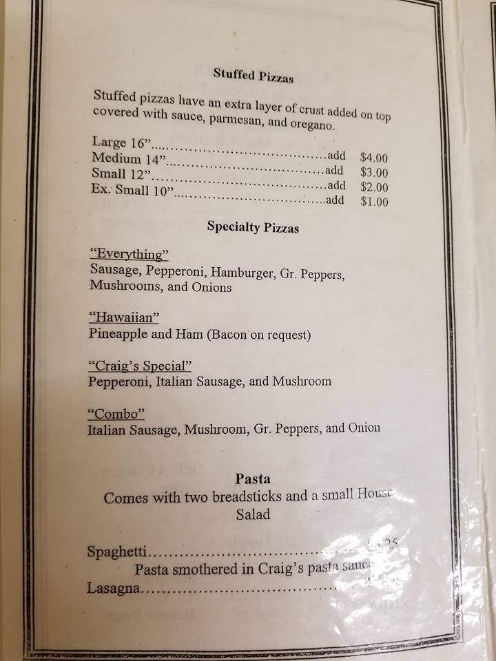 Craig's Pizza House - Camden, TN menu_pic