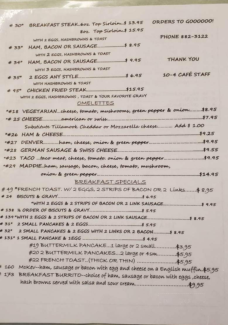 10-4 Cafe - Grandview, WA menu_pic