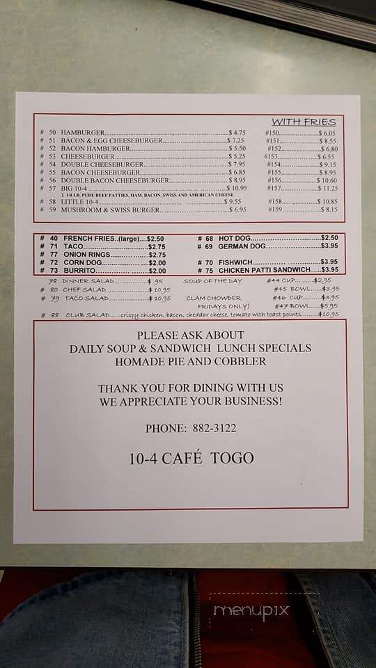 10-4 Cafe - Grandview, WA menu_pic