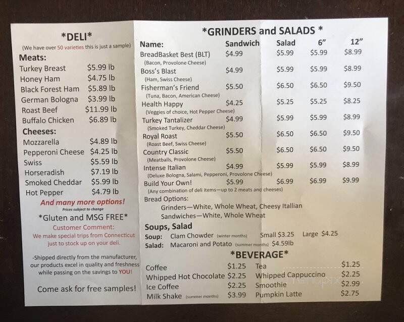 Bread Basket - Russell, MA menu_pic