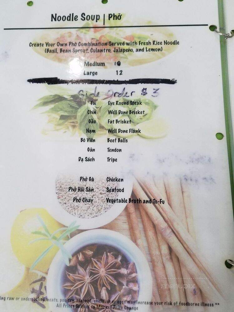 Pho Que Huong - Honolulu, HI menu_pic