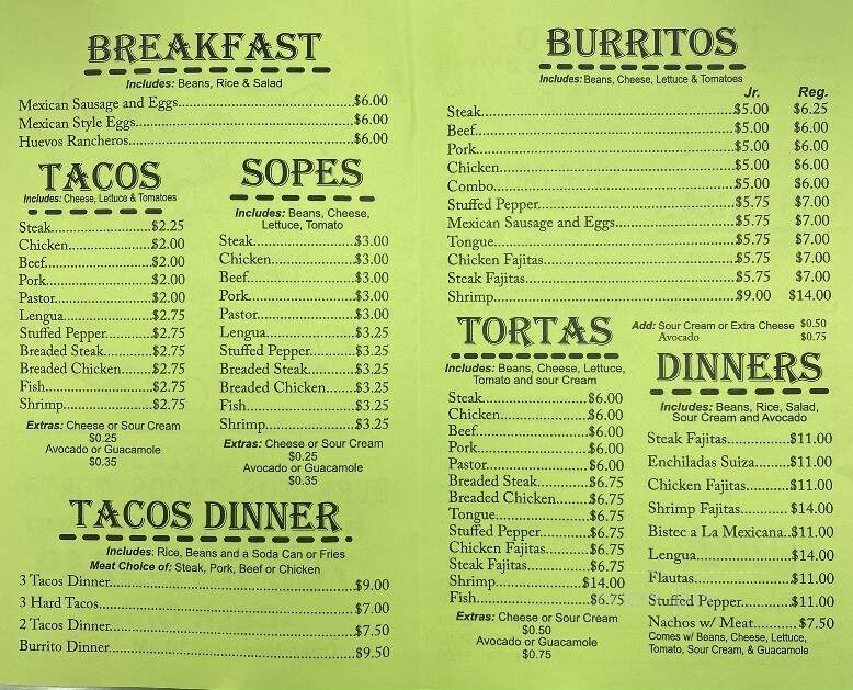 Taqueria Los Rosales - Oak Forest, IL menu_pic