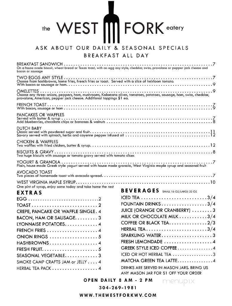 The West Fork Eatery - Weston, WV menu_pic